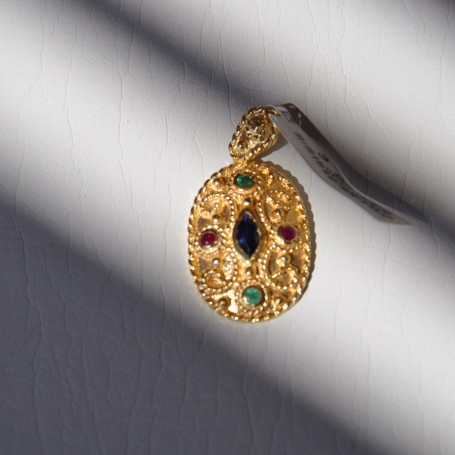 YELLOW GOLD PENDANT K18  4.20 GR WITH SAPPHIRE/EMERALDS/RUBIES 911607040010