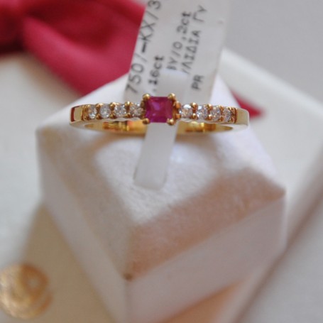 YELLOW GOLD RING K18  3.70 GR WITH BRILLIANTS 0.16 ct AND RUBY 0.2 ct 510270080010