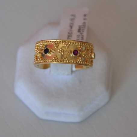 YELLOW GOLD RING K18  5.50 GR WITH RUBY/EMERALD/SAPPHIRE 0.28 ct 512453030010