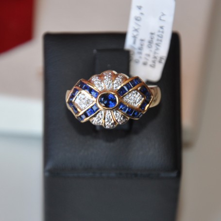 YELLOW GOLD RING K18 6.40 GR WITH BRILLIANTS 0.15 ct AND SAPPHIRE 1.05 ct 512978030010