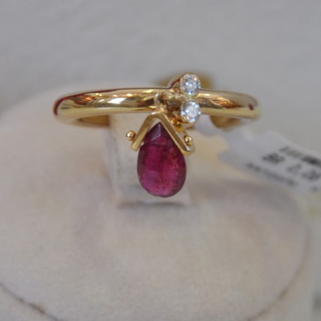 YELLOW GOLD RING K18 6.20 GR WITH BRILLIANTS 0.08 ct AND TOURMALINE 0.70 DG01281