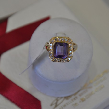 YELLOW GOLD RING K18 5.80 GR WITH AMETHYST AND CRYSTALS DG01924
